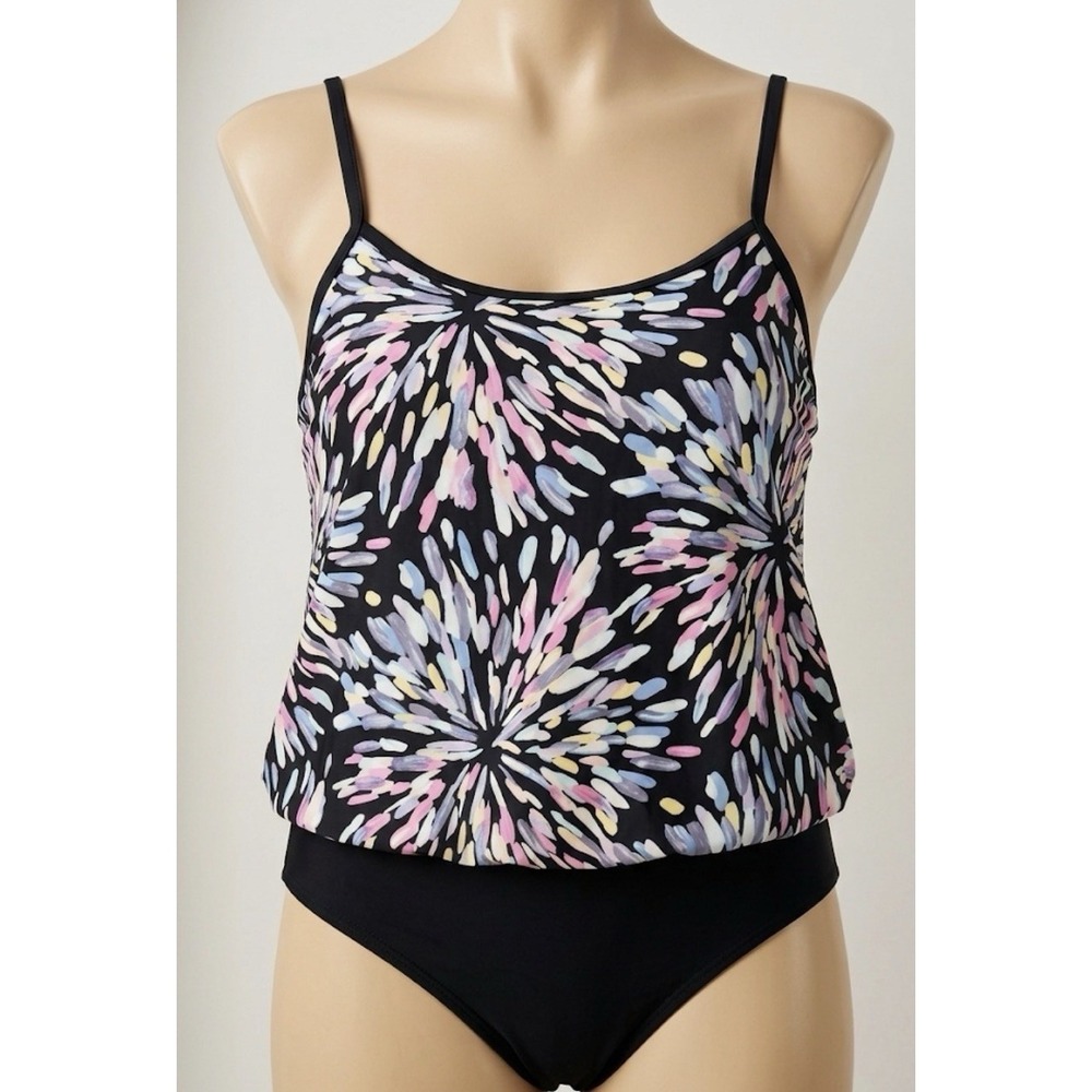 Maxine One Piece Swimsuit Size 18 Blouson Ruched Pastel Spin Art Floral Swim